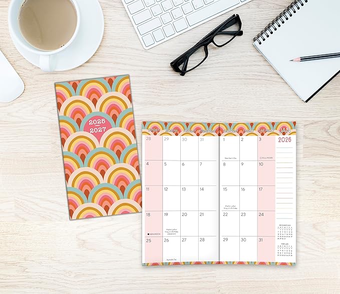2026 Pocket Planner: 2-Year-Plus Monthly Pocket Calendar Planner (24-Month): January 2026 - December 2027, Purse Size 6.5" x 3.5", Endless Rainbows