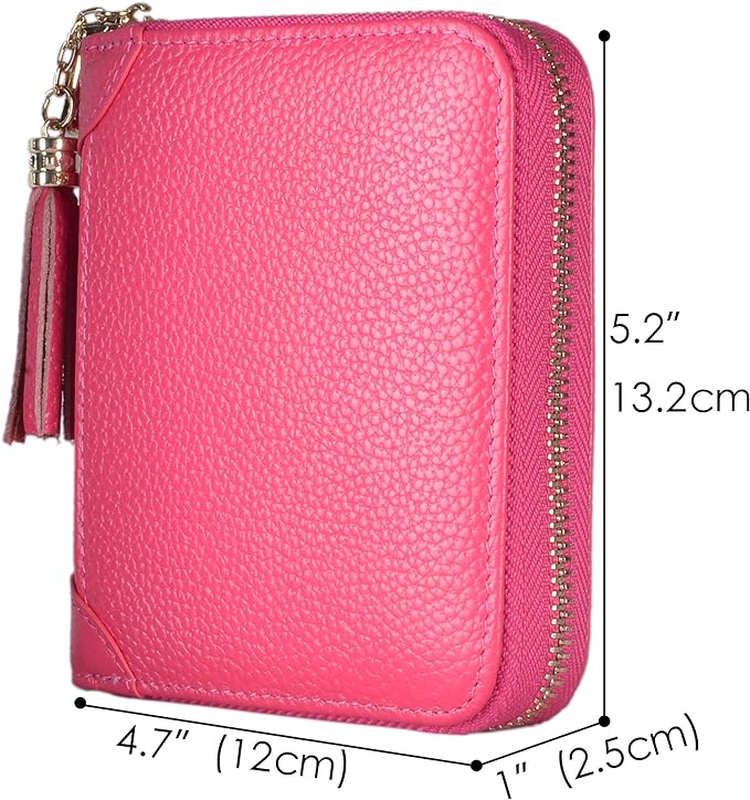 Easyoulife Womens Credit Card Holder Wallet Zip Leather Card Case RFID Blocking (Rose)