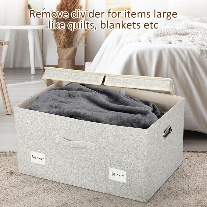 Graciadeco 75 Quarts Extra Large Decorative Storage Bins with Lids, 3 Packs Beige Collapsible Storage Bins with Lids, Stackable Storage Bins Decorative Box Storage With Lid Extra Large