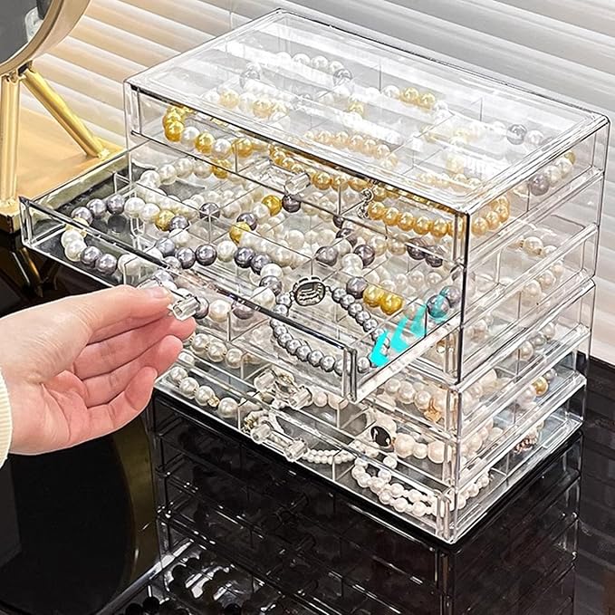 SPAKOWN Earring Organizer, Acrylic Earring Box Large 18 Compartments Jewelry Holder Organizer with 3 Drawers Stackable Earring Bracelet Storage Case Jewelry Boxes for Women (Clear)