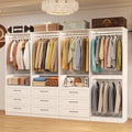 Closet System with 9 Drawers, 8FT-21FT Closet Organizer Systems with 9 Hanging Rods, Walk in Closet Freestanding Corner Closet System Modular Closet System Bedroom White 4 Sets(8FT)