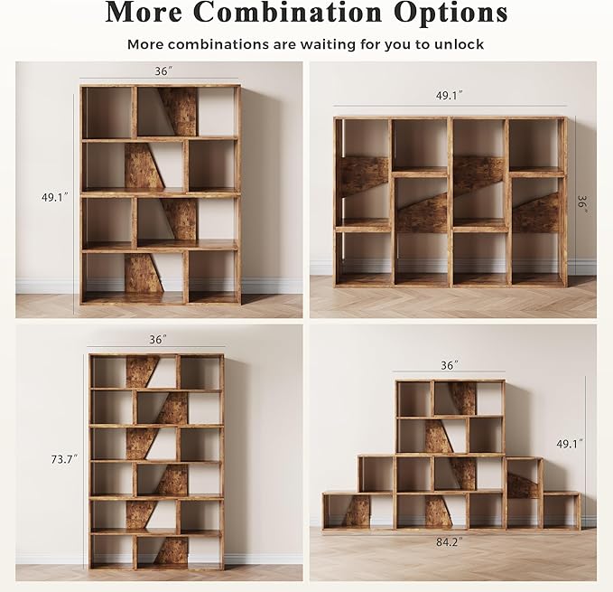 MapleGrace 6 Cube Storage Organizer, Wooden Storage Shelves Bookcase with Back Panels, Stackable Display Bookshelf for Living Room, Bedroom, Study, Hallway, Rustic Brown