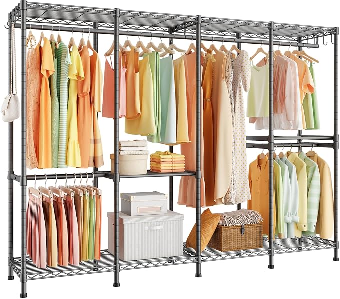 ULIFHOME H41 Garment Rack Heavy Duty Clothes Rack, Clothing Racks for Hanging Clothes, Extra Large Freestanding Portable Closet Wardrobe Rack 78.5'' W × 15.8'' D × 76.4'' H, Max Load 1150 Lbs, Black