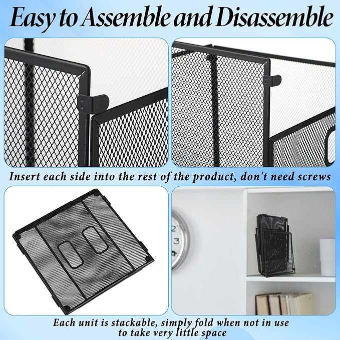 2 Pack Hanging File Holder, 10 Hanging Folders, Metal Mesh, Letter Size Folder Storage, Desktop Storage Cabinets, Office School Document(Black,Medium)