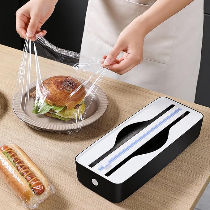 Dual-Slot Multifunctional Kitchen Cutter | For Cling Film, Aluminum Foil, and Parchment Paper Storage & Cutting | Easily Cut Two Materials at Once (Black(magnetic))