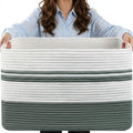 75L Large Blanket Basket, 22"x17"x12"Rectangle Cotton Rope Woven Storage Basket with Handles, Laundry Hamper for Living Room, Nursery, Bedroom - Chemical-Free, Kid & Pet Safe - Sage Green