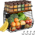 Magnetic Shelf for Fridge with Wood Top & Produce Basket – 2-in-1 Magnetic Spice Rack for Refrigerator – Space-Saving Kitchen Organizer for Fruits, Potatoes, and Onions (with Hooks)