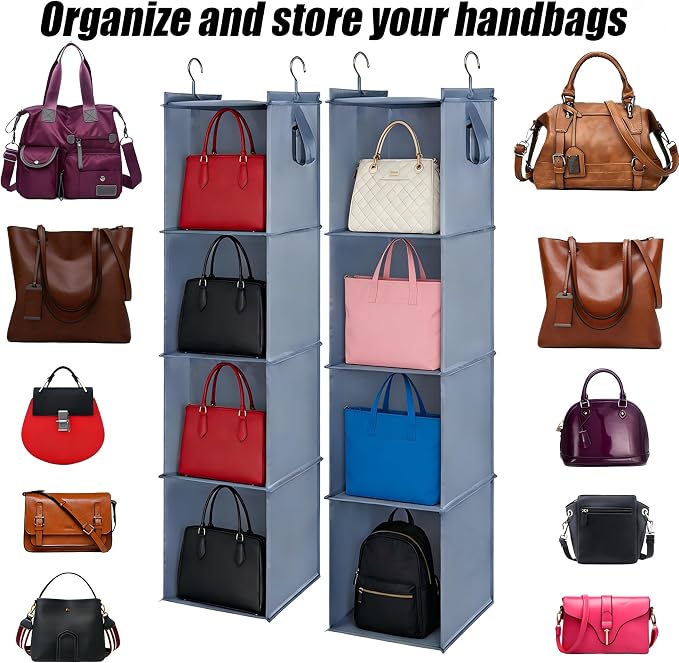 Hanging Closet Organizer Storage Shelf Rack Bag Sweater Hat Shoe | Hang Closet Organization Storing Shelves Rack Display, for Purse Handbag Clothes Hats Shoes, Space Saver Oxford Cloth 2 Pack