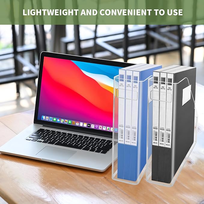 2 Pcs Acrylic Magazine File Holder Clear Plastic Magazine Holder with Handle, Slim Vertical Magazine Storage Organizer Binder Organizer for Desk
