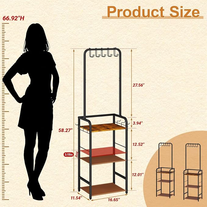 4-Tier Purse Organizer for Closet with 5 Purse Hanger, Tall & Vintage Purse Rack Stand for Purse Storage with 6 Side Hooks, Adjustable Handbag Organizer, Purse Storage Organizer for Small Place