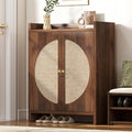 Shoe Cabinet Storage for Entryway - Rattan Entry Way Shoe Storage Cabinet with Adjustable Shelves, Wood Shoe Organizer Cabinet, Accent Cabinet with Doors for Entrance Hallway Living Room Foyer