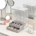 Greenfeather Jewelry Organizers and Storage, Clear Acrylic Jewelry Box with 40 Necklace Hooks 120 Pairs of Earring Holes 2 Velvet-Lined Drawers for Rings Necklaces Earrings