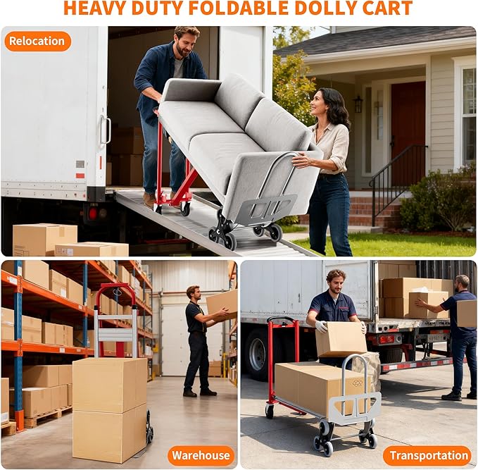 3-in-1 Convertible Hand Truck - 800 Lbs Heavy Duty Multi-Functional Aluminum Moving Dolly with Stair-Climbing Wheels - Folding Platform Cart & Utility Trolley for Home, Warehouse, Office