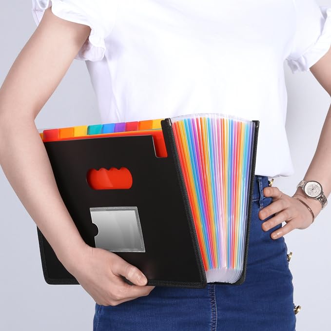 Ultra-Large Accordion File Organizer with Tabs & Stickers, Legal Size/Letter/A4 Paper 24 Pockets Expanding File Folder, Expandable Important Document Organizer Bill Receipt Paper Storage