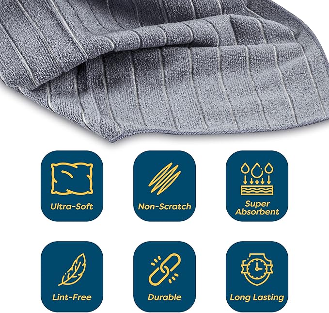 SCRUBIT Microfiber Kitchen Towels [18 Pack] 18" x 26" Absorbent & Durable Dish Towels - Grey & White