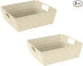 Simplify Large Shelf Woven Strap Tote | Decorative Storage Basket | Built in Handles | Organization | Closet | Bedroom | Bathroom | Nursery | Accessories | Toys | Gifts | 2 Pack | Ivory