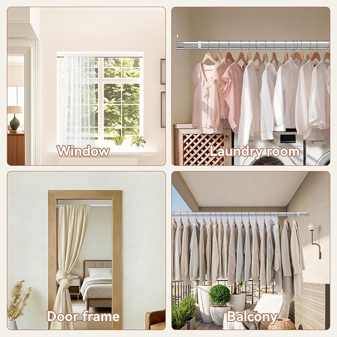 Oval Closet Rod 18-88 Inch Adjustable Closet Rods for Hanging Clothes Heavy Duty Silver Poles Bar with End Supports Rust Proof Wardrobe Rod for Laundry Room RV