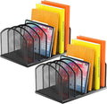 2 Pack 7-Section Metal Upright File Sorter Organizer，Office Small Letter Sorter Desktop File Organizer Metal Mesh Iron Sole, Black