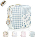 Quilted Small Makeup Bag for Purse, Floral Cosmetic Pouch, PJ-Blue | Floral Travel Makeup Pouch, Make Up Pouch for Women, Purse Organizer Pouches for Travel/ Gym/ Daily Use, Perfect Gifts
