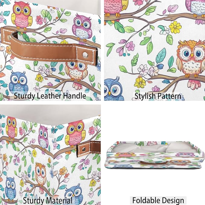 TropicalLife Floral Owl Storage Cube, 13 Inch Fabric Cube Storage Organizer Bin for Shelves Clothes, Decorative Foldable Storage Boxes