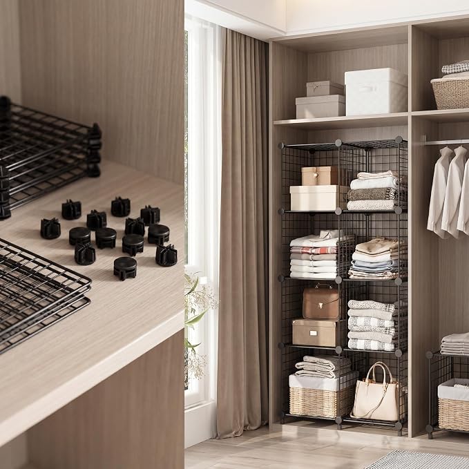 32 Pieces Cube Connectors Plastic Storage Wire Cube Organizer ABS Connectors for Modular Closet Storage Organizer and Wire Shelf (Black)