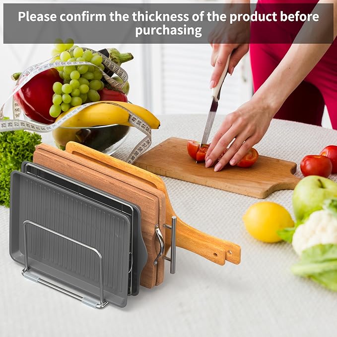 Cutting Board Holder Stand, Chopping Board Organizer Rack with 304 Stainless Steel, Cookie Sheet Storage Organizer, 1.0 & 1.2 Inch Wide Slots (1 Pack)