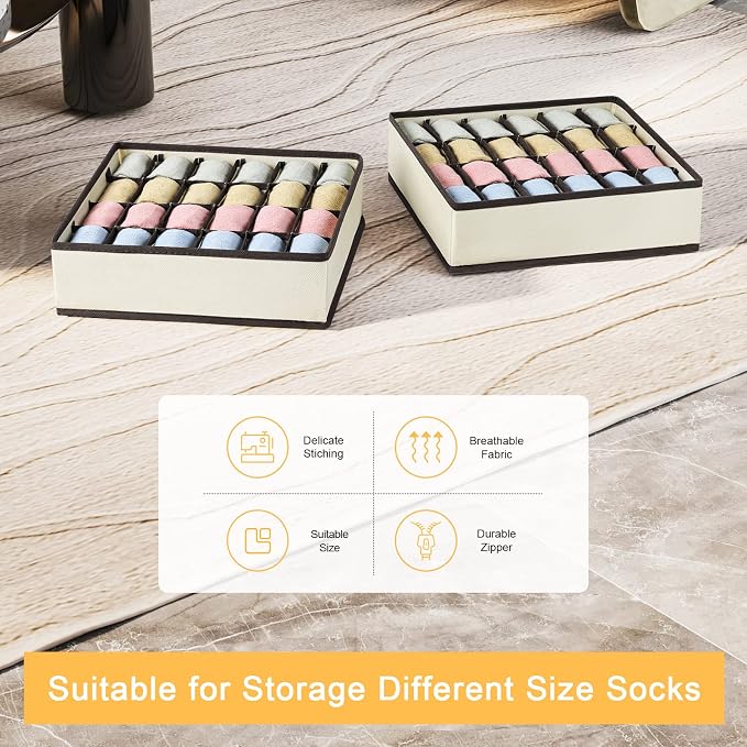 Joyoldelf Drawer Organizer 2 Packs, 24 Cell Collapsible Closet Cabinet Storage Boxes for Underwear, Socks, Bra, Handkerchiefs, Ties, Belts