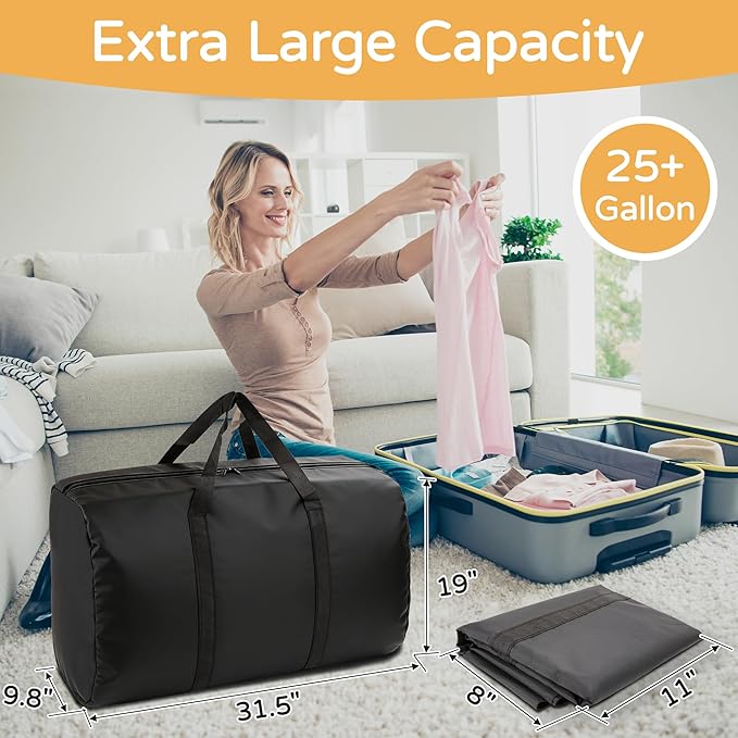 4 Pack 96L Extra Large Moving Bags with Zippers & Carrying Handles for Storage, Packing, Traveling, Camping, Langdry, Big Heavy Duty Moving Totes Bags for Clothes, Supplies and Space Saving