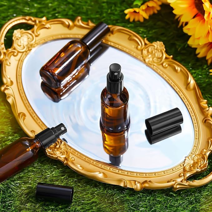 Roshtia 30 Pcs Glass Spray Bottle Clear Empty Bottles Small Refillable Reusable Perfume Bottle with Fine Mist Sprayer Pump for Face Body Travel(1 oz,Black Amber)