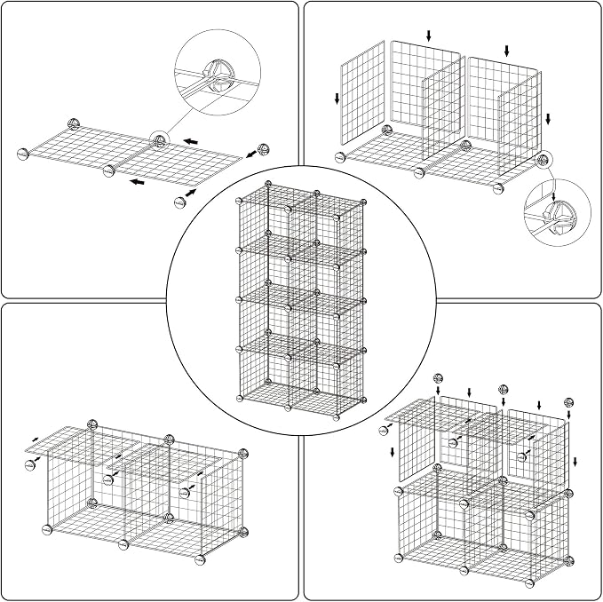 C&AHOME Wire Cube Storage, 8 - Cube Organizer Metal C Grids, Modular Shelves Units, Closet Organizer, Ideal for Home, Office, Living Room, 24.8" L x 12.4" W x 48.4" H, Pink UWCS3008P