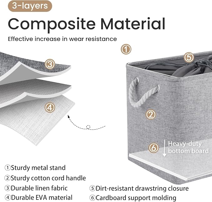 Large Storage Baskets- 16x12x12 inch Storage Bins for Shelves and Closet Organizing, Foldable Fabric Bin for Home Organization Clothes and Laundry (1-Pack, Gray)