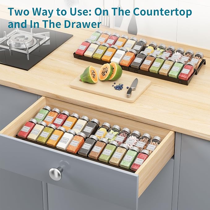 BOIVSHI Spice Drawer Organizer, 4 Tier Metal Spice Organizer for Drawer Insert, Spice Organization for Drawer, Kitchen, Countertop, Pantry (Jars Not Included)