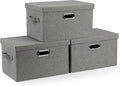Graciadeco Medium 15" 21 Quart Collapsible Stackable Storage Bins with Lids, 3 Packs Grey Foldable Fabric Closet Boxes Heavy-duty Linen Cube Baskets Container for Bedroom Office (15 x 11 x 8)