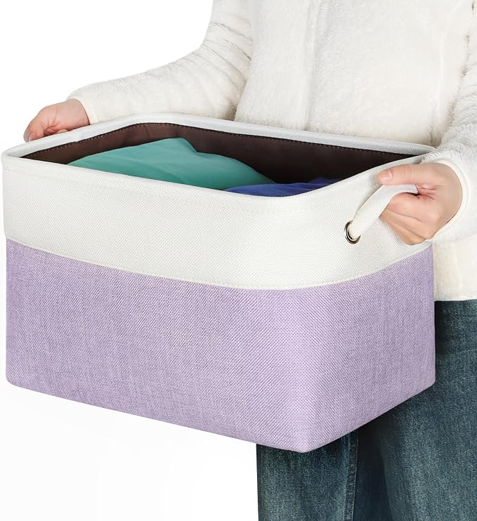 Fabric Bin Storage Baskets Cube, 15x11x9.5Inch, Purple, 3 Pack | Collapsible Cube, Durable Handles, Closet Organizer, For Organizing Shelves Drawers