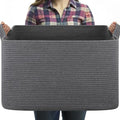 OIASKET 95L Large Blanket Basket, Blanket Storage Living Room, Rectangle Woven Baskets for Storage Toys, Towels, Dirty Clothes Organizer Bins (Dark Grey)