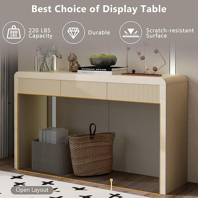Modern Entryway Console Table 55-Inch Entry Sofa Table with Storage Drawers for Living Room Hallway Accent Furniture, Apricot