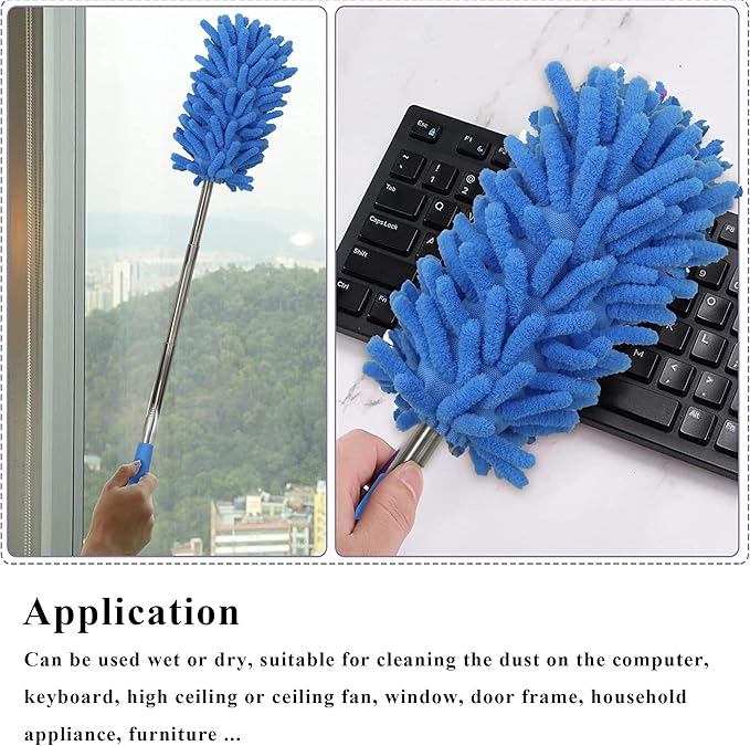 zdyCGTime Retractable Microfiber Dust Remover, Removable and Cleanable Hand Dust Remover, Used to Clean Cars, Computers, Air Conditioners, Televisions and Other Products(4 Pack/Blue+Green)