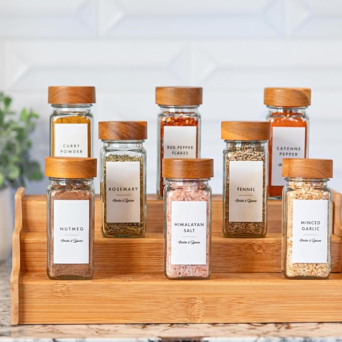 Spice Jar Labels – 89 Preprinted Waterproof Stickers, Minimalist Kitchen Seasoning Labels for Pantry Organization (White, Black, Navy)