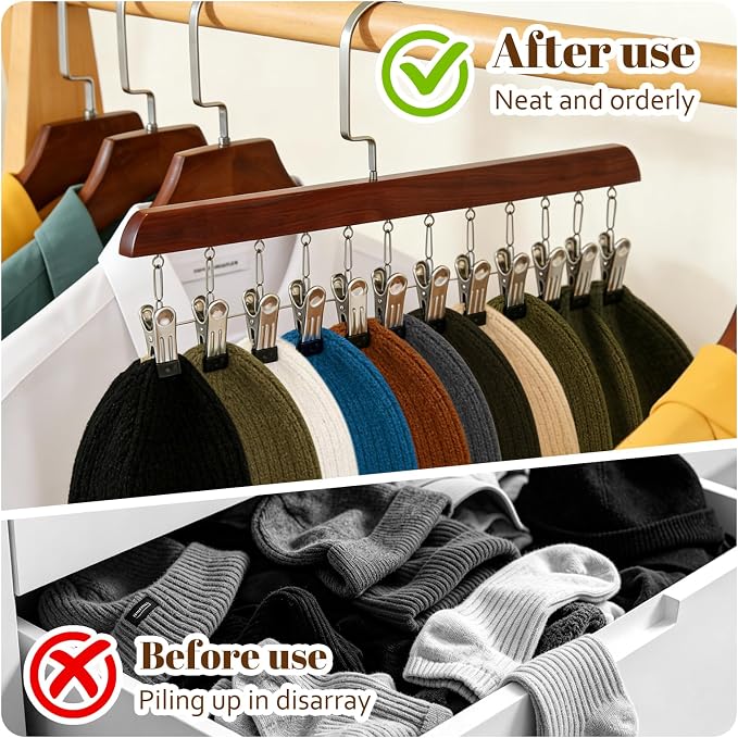 Space Saving Hanging Clothes Organizer with 12 Clips Multi-Purpose Storage for Leggings, Jeans, Skirts, Scarves, Hats, Socks(Vintage-2PCS)