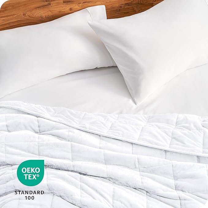 Bare Home Weighted Blanket Twin or Full Size 10lb (40" x 60") - Minky Fleece - Premium Heavy Blanket Nontoxic Glass Beads (White, 40"x60")