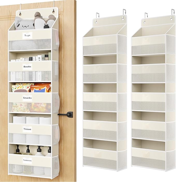 Optish Over The Door Organizer Hanging, 2 Pack 5 Shelf Behind The Doors Storage, Pantry Door Organizer, Closet Organizers for Bedroom and Nursery (Beige)