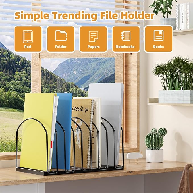 Simple Trending 9 Section Metal File Sorter Organizer, 2 Pack, Black | Vertical Layout, Multi-Functional, Metal File Rack for Desk Home Office, 13.75"D x 8.25"W x 7.5"H