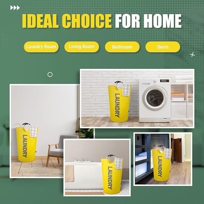 Caroeas 95L Pro Large Laundry Basket (13 Colors), Waterproof Laundry Hamper, Laundry Bag with Padded Handles, Clothes Hamper Stands Up Well, Collapsible Laundry Basket Easy Storage(Yellow)