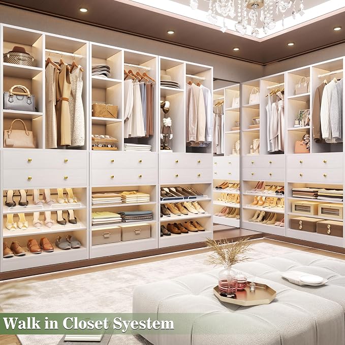 Besiost Small Closet System, 28"/2.3 FT Closet Organizer System with Drawers and Shelves, Walk-in Closets Systems for Small Closets, Free Standing Reach in Closet Tower, White