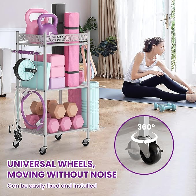 Yoga Mat Storage Rack, Home Gym Storage Rack, VOPEAK Workout Storage for Yoga Mat, Foam Roller, Gym Organizer Gym Equipment Storage for Home Exercise and Fitness Gear