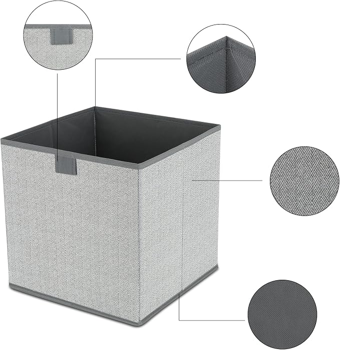 DAYARD Fabric Bins [3-Pack], Foldable Cube Baskets Storage Boxes for Shelves, Closet, Bookshelf, Nursery Organizer Containers, 12 x 12 x 12 inch Grey