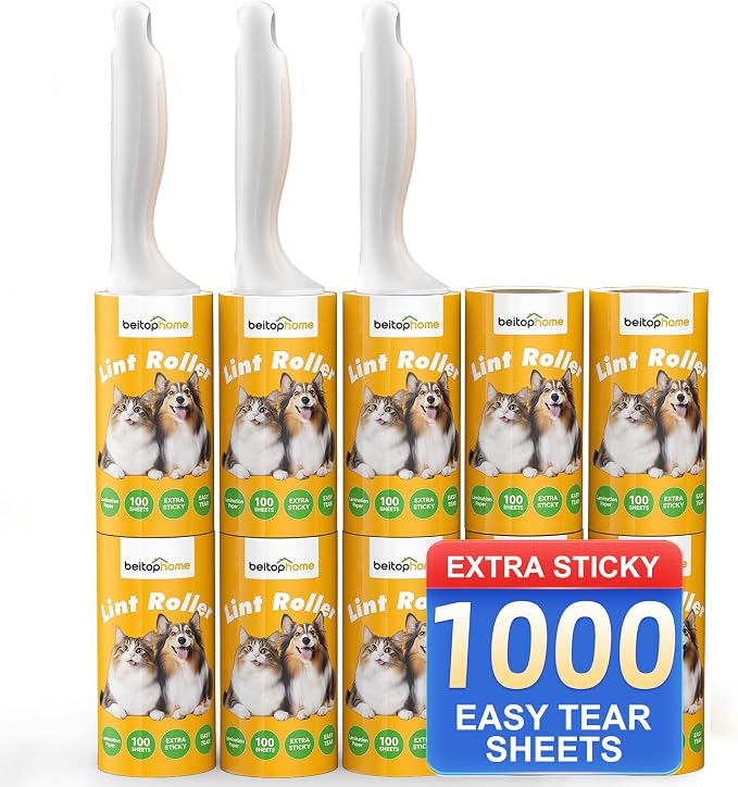 Extra Sticky Lint Roller for Pet Hair, 1000 Sheets, 3 Handles | Bulk Value Pack for Clothes, Couch, Furniture, Car & Pet Beds