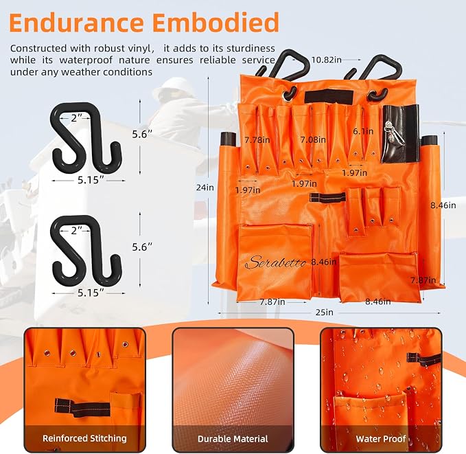 Lineman Tool Board, Aerial Apron with Magnet, Tool Organizer, Bucket Truck Tools, Includes Two 2" Hooks