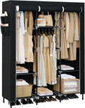 CASAMAYA Portable Closet, 51.2 Inch Large Capacity Wardrobe Closet with Cover, Clothes Storage Organizer with Shelves and 3 Hanging Rods, Easy to Assembly, Black PCT203B01