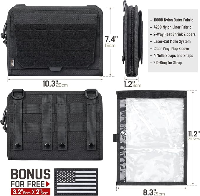WYNEX Tactical Molle Admin Pouch, Laser-Cut, EDC Organizer Tool Pouch | Utility Organizer EDC Medical Bag, EDC Pocket Modular Pouch, Tactical Accessories EDC Pouch, Include U.S Patch